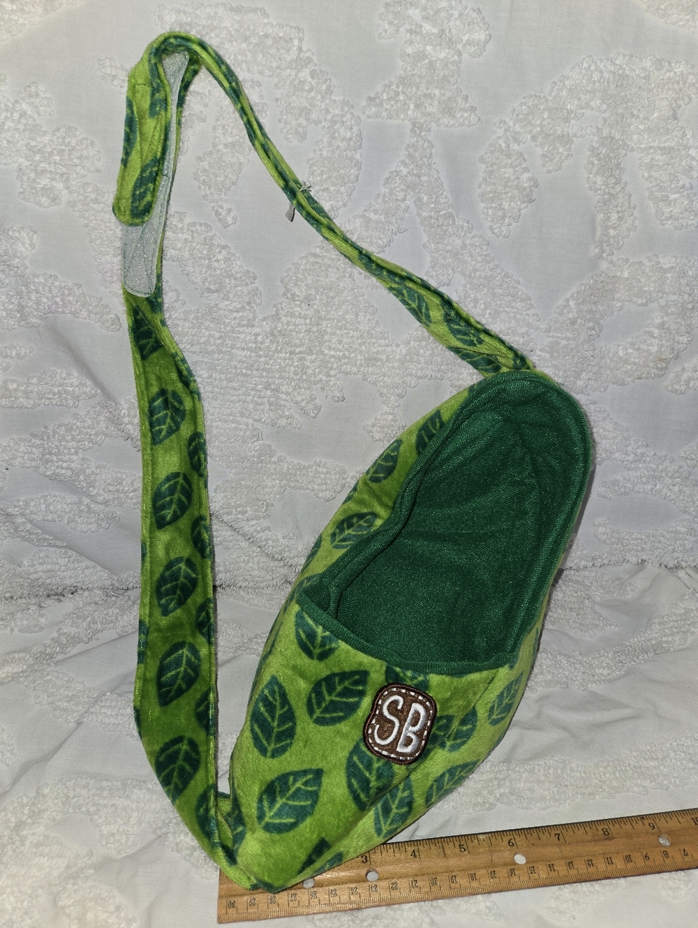 Fiesta Green Leaf Print Crossbody Sling Bag with 'SB' Patch Plush Carrier